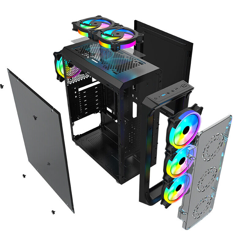 Starship ATX/M-ATX/ITX Gaming PC Desktop Computer Case Black with Side Tempered Glass Panels with 6 Fan Support Starship ATX/M-ATX/ITX Gaming PC Desktop Computer Case Black with Side Tempered Glass Panels with 6 Fan Support